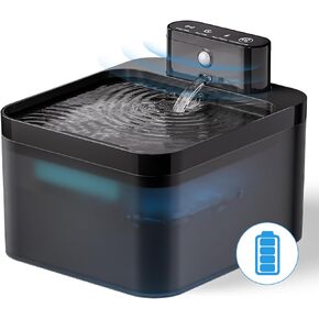 Battery Operated Cat Water Fountain, Wireless Pet Water Fountain for Cats Indoor, 74oz/2.2L Motion Sensor Automatic Cat Fountain with Smart Ultra Quiet 3 Flow Mode for Cats Dogs (Black)
