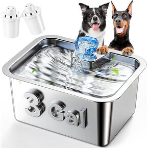 Stainless Steel Large Dog Water Fountain,3 Gallon Extra Large Capacity Big Pet Water Fountain for Large Dogs with 2 Filters,Automatic Dog Fountain Water Bowl Drinking Dispenser Indoor,Quiet Safe Pump