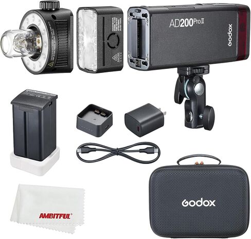 Godox AD200 Pro II AD200ProII 200Ws Portable Outdoor Pocket Strobe Flash | 1/512~1/1,1/8000 HSS,0.01-1.8s Recycle Time,2980mAh Lithium Battery,2.4G X System,Bare Bulb/Speedlite Fresnel Flash Head in Saudi Arabia