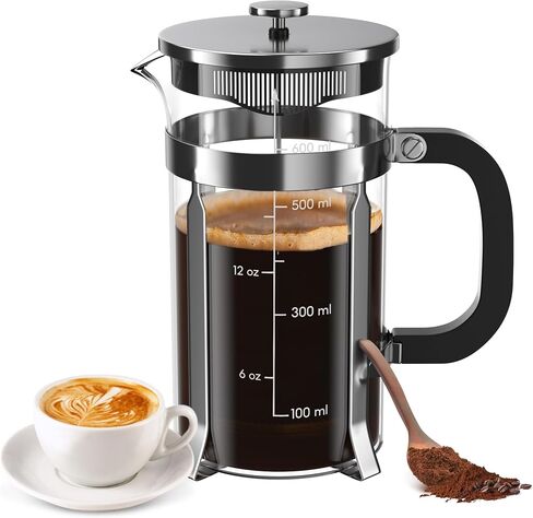 French Press Coffee Maker, 21 Ounce, Stainless Steel, Cold Brew Heat Resistant Borosilicate Glass Espresso Coffee & Tea Maker with 4 Filter in Saudi Arabia