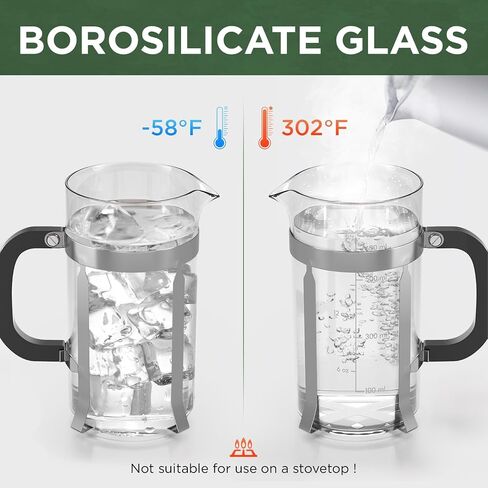 French Press Coffee Maker, 21 Ounce, Stainless Steel, Cold Brew Heat Resistant Borosilicate Glass Espresso Coffee & Tea Maker with 4 Filter in Saudi Arabia