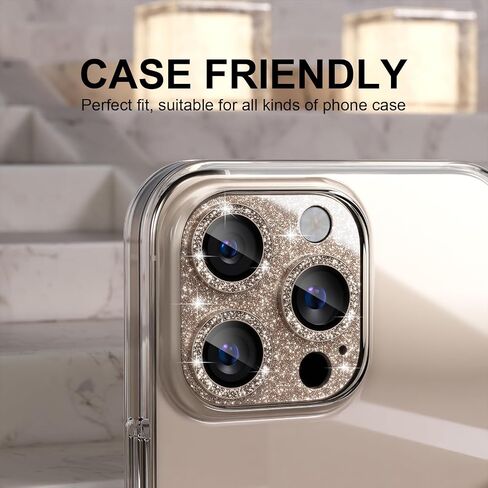 Choiche متوافق مع واقي عدسة الكاميرا iPhone 16 Pro/iPhone 16 Pro Max، غطاء كاميرا بلينغ مع واقي شاشة عدسة زجاجية مقواة 9H ملحقات تزيين حلقة معدنية (ذهبي تيتانيوم لامع) in Kuwait