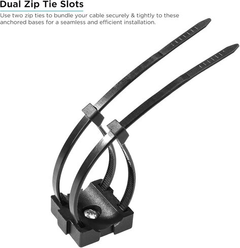 Recoil ZTM19 100 قطعة من وحدات تثبيت الكابل بسحاب، فتحات مزدوجة، مقاس 3/4 بوصة × 3/4 بوصة لسلك من 4 إلى 8 قياسات مع قاعدة مرساة لولبية، منظمات تثبيت سلك كابل معيارية لإدارة الكابلات، أسود in Kuwait