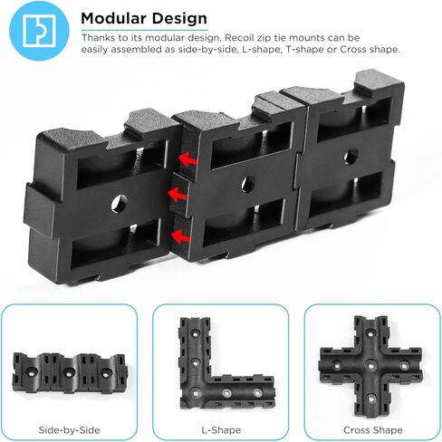 Recoil ZTM19 100 قطعة من وحدات تثبيت الكابل بسحاب، فتحات مزدوجة، مقاس 3/4 بوصة × 3/4 بوصة لسلك من 4 إلى 8 قياسات مع قاعدة مرساة لولبية، منظمات تثبيت سلك كابل معيارية لإدارة الكابلات، أسود in Kuwait