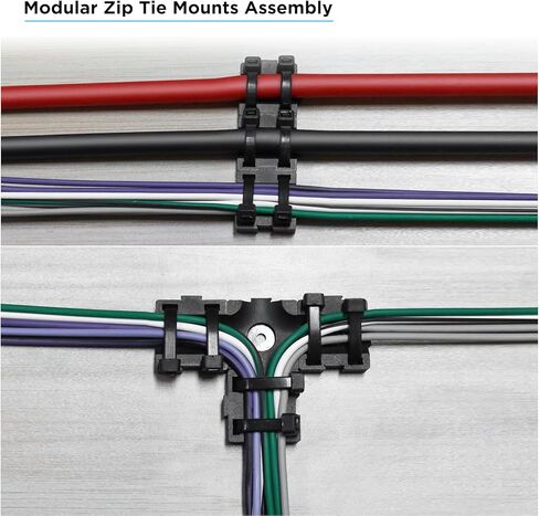 Recoil ZTM19 100 قطعة من وحدات تثبيت الكابل بسحاب، فتحات مزدوجة، مقاس 3/4 بوصة × 3/4 بوصة لسلك من 4 إلى 8 قياسات مع قاعدة مرساة لولبية، منظمات تثبيت سلك كابل معيارية لإدارة الكابلات، أسود in Kuwait