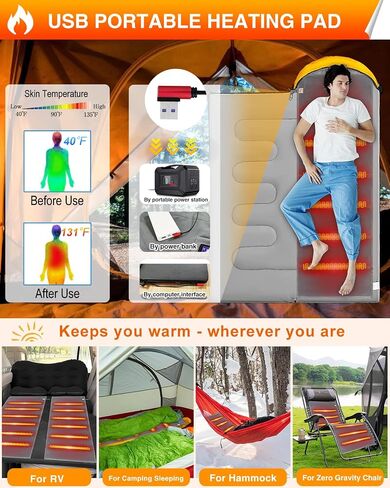 Camping Heated Sleeping Bag Pad - Battery Powered Heated Blanket USB Heater for Tent Outdoor in Saudi Arabia