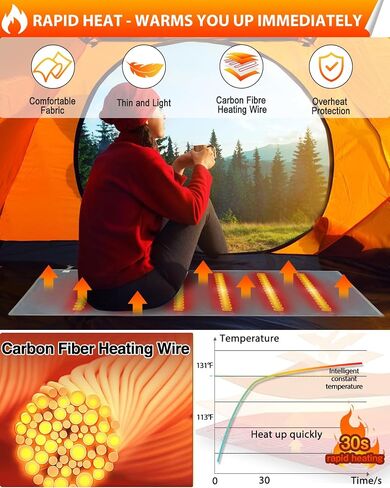 Camping Heated Sleeping Bag Pad - Battery Powered Heated Blanket USB Heater for Tent Outdoor in Saudi Arabia