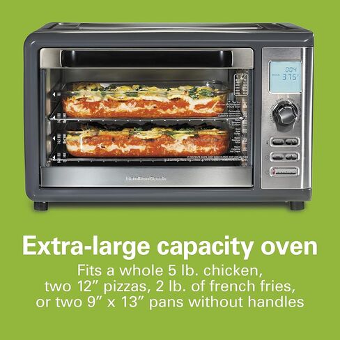 Hamilton Beach Air Fryer Countertop Toaster Oven with Sure-Crisp Technology, XL Capacity for 2 12" Pizzas, Two 9" x 13" Pans and 4 Rack Positions, Digital Controls, Grey (31390) in Saudi Arabia