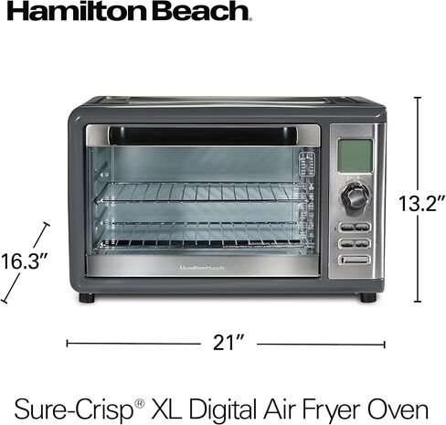 Hamilton Beach Air Fryer Countertop Toaster Oven with Sure-Crisp Technology, XL Capacity for 2 12" Pizzas, Two 9" x 13" Pans and 4 Rack Positions, Digital Controls, Grey (31390) in Saudi Arabia