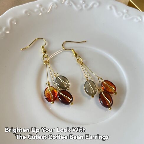 Cute Coffee Earrings, Gold Plated Fun Novelty Coffee Bean Drop Dangle Earrings, Gifts for Coffee Lovers Coffeeholic Women Girls (color 02) in Saudi Arabia