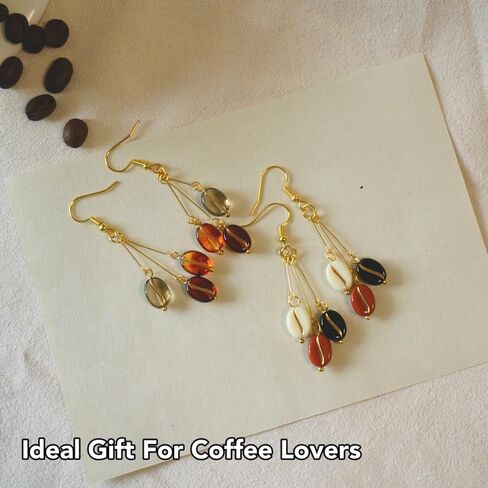 Cute Coffee Earrings, Gold Plated Fun Novelty Coffee Bean Drop Dangle Earrings, Gifts for Coffee Lovers Coffeeholic Women Girls (color 02) in Saudi Arabia