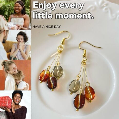 Cute Coffee Earrings, Gold Plated Fun Novelty Coffee Bean Drop Dangle Earrings, Gifts for Coffee Lovers Coffeeholic Women Girls (color 02) in Saudi Arabia