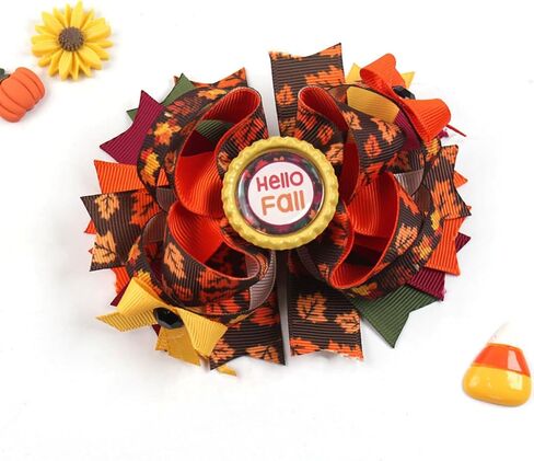 Fall Pumpkin Hair Bow Clips for Girls,Cute Handmade Happy Fall Colored Ribbon Bow Barrettes Alligator Hairpins Give Thanks Halloween Dress Outfit Decor Accessories Gift (B) in Saudi Arabia