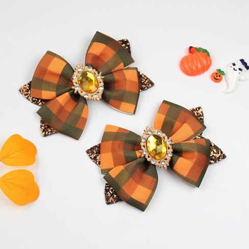 Fall Pumpkin Hair Bow Clips for Girls,Cute Handmade Happy Fall Colored Ribbon Bow Barrettes Alligator Hairpins Give Thanks Halloween Dress Outfit Decor Accessories Gift (B) in Saudi Arabia