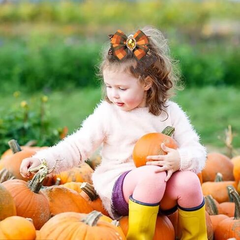 Fall Pumpkin Hair Bow Clips for Girls,Cute Handmade Happy Fall Colored Ribbon Bow Barrettes Alligator Hairpins Give Thanks Halloween Dress Outfit Decor Accessories Gift (B) in Saudi Arabia