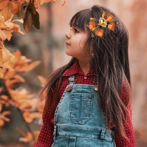 Fall Pumpkin Hair Bow Clips for Girls,Cute Handmade Happy Fall Colored Ribbon Bow Barrettes Alligator Hairpins Give Thanks Halloween Dress Outfit Decor Accessories Gift (B) in Saudi Arabia