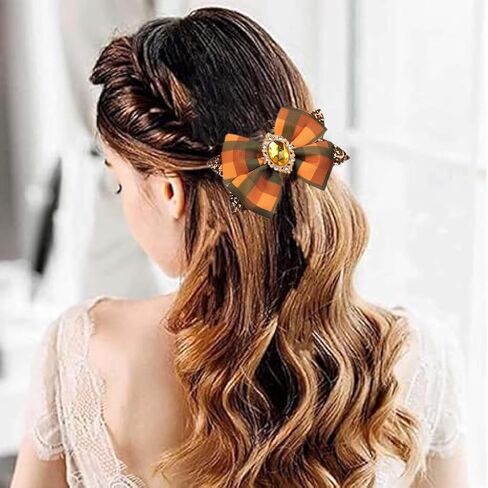 Fall Pumpkin Hair Bow Clips for Girls,Cute Handmade Happy Fall Colored Ribbon Bow Barrettes Alligator Hairpins Give Thanks Halloween Dress Outfit Decor Accessories Gift (B) in Saudi Arabia