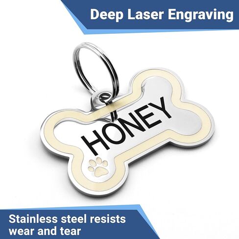 علامات معرف الحيوانات الأليفة على شكل عظمة من الفولاذ المقاوم للصدأ من GoTags مع تصميم مخالب ملونة، علامات مخصصة للكلاب والقطط، نقش مخصص مع ما يصل إلى 5 أسطر من النص على كلا الجانبين (عاجي، صغير) in Kuwait