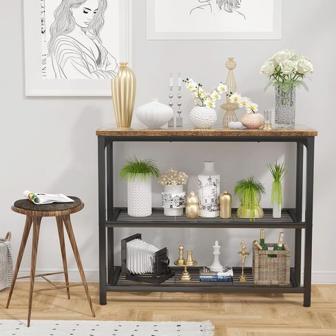 Ecoprsio Small Console Table, Sofa Table with Double Mesh Shelves, Industrial Entryway Table for Entryway, Hallway, Foyer, Front Hall, Sofa Couch, Living Room, Bar, Kitchen, 32 Inch, Rustic in Kuwait