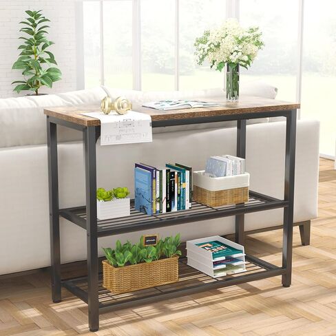 Ecoprsio Small Console Table, Sofa Table with Double Mesh Shelves, Industrial Entryway Table for Entryway, Hallway, Foyer, Front Hall, Sofa Couch, Living Room, Bar, Kitchen, 32 Inch, Rustic in Kuwait
