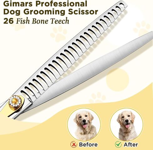Gimars 8 Inch Professional 440C Stainless Steel Dog Grooming Scissors Heavy Duty 6 In 1 - Straight, Thinning, Chunker, Curved Shears and Comb, Ergonomic Pet Grooming Scissor for Dogs, Cats in Kuwait