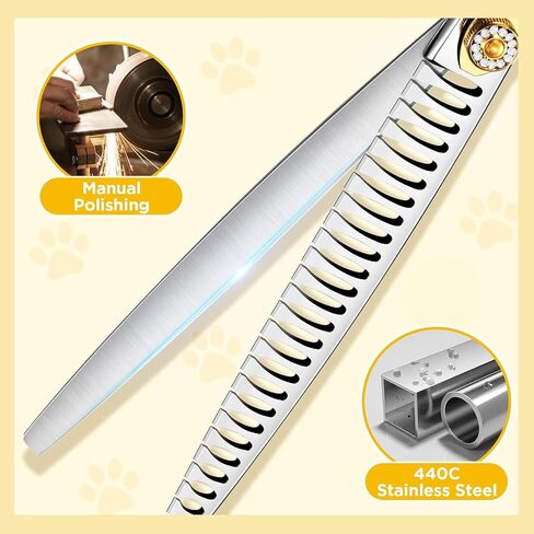 Gimars 8 Inch Professional 440C Stainless Steel Dog Grooming Scissors Heavy Duty 6 In 1 - Straight, Thinning, Chunker, Curved Shears and Comb, Ergonomic Pet Grooming Scissor for Dogs, Cats in Kuwait