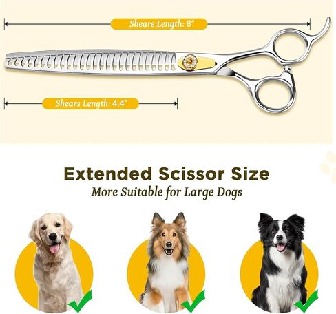 Gimars 8 Inch Professional 440C Stainless Steel Dog Grooming Scissors Heavy Duty 6 In 1 - Straight, Thinning, Chunker, Curved Shears and Comb, Ergonomic Pet Grooming Scissor for Dogs, Cats in Kuwait