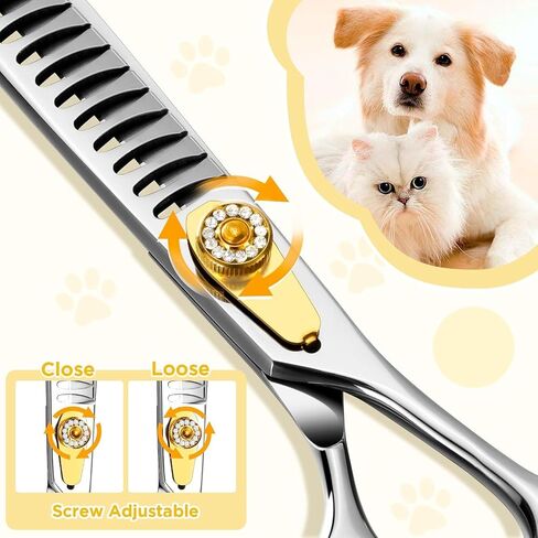 Gimars 8 Inch Professional 440C Stainless Steel Dog Grooming Scissors Heavy Duty 6 In 1 - Straight, Thinning, Chunker, Curved Shears and Comb, Ergonomic Pet Grooming Scissor for Dogs, Cats in Kuwait