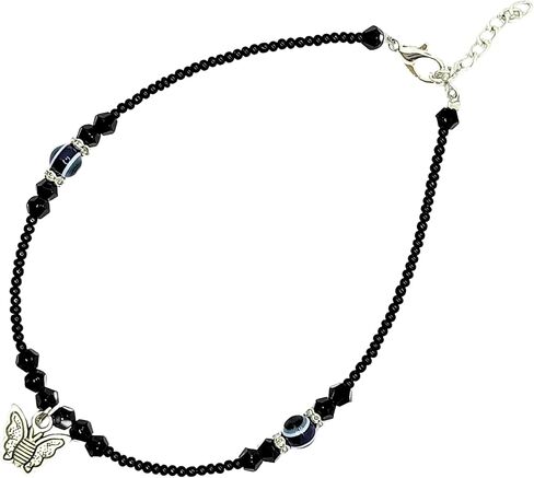 Black Bead Handmade Crystal Evil Eye Anklet Bracelet for Women Handmade Simple Waterproof Ankle Foot Bracelets for Women Handmade Minimalist Jewelry Adjustable (Design 7) in Saudi Arabia