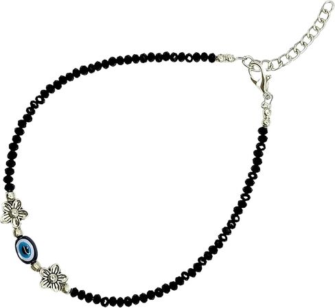 Black Bead Handmade Crystal Evil Eye Anklet Bracelet for Women Handmade Simple Waterproof Ankle Foot Bracelets for Women Handmade Minimalist Jewelry Adjustable (Design 7) in Saudi Arabia