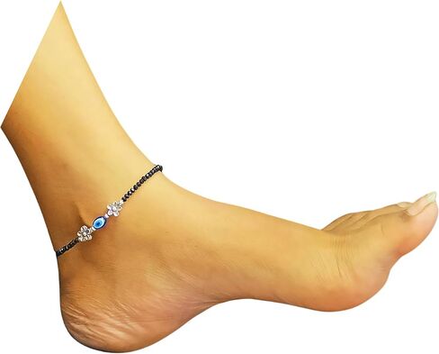 Black Bead Handmade Crystal Evil Eye Anklet Bracelet for Women Handmade Simple Waterproof Ankle Foot Bracelets for Women Handmade Minimalist Jewelry Adjustable (Design 7) in Saudi Arabia