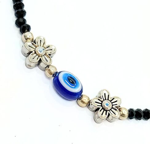 Black Bead Handmade Crystal Evil Eye Anklet Bracelet for Women Handmade Simple Waterproof Ankle Foot Bracelets for Women Handmade Minimalist Jewelry Adjustable (Design 7) in Saudi Arabia