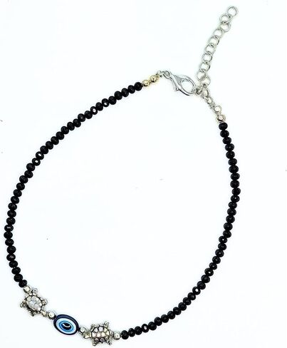 Black Bead Handmade Crystal Evil Eye Anklet Bracelet for Women Handmade Simple Waterproof Ankle Foot Bracelets for Women Handmade Minimalist Jewelry Adjustable (Design 7) in Saudi Arabia