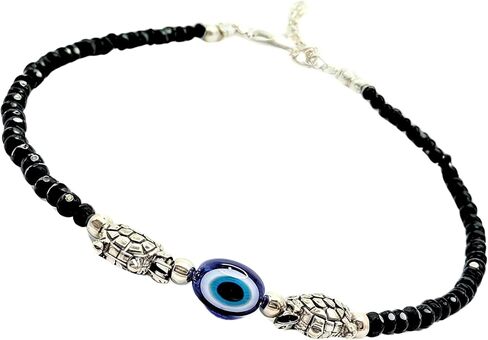 Black Bead Handmade Crystal Evil Eye Anklet Bracelet for Women Handmade Simple Waterproof Ankle Foot Bracelets for Women Handmade Minimalist Jewelry Adjustable (Design 7) in Saudi Arabia