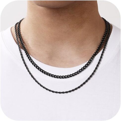 Layered Chain Necklaces for Men Women, 2Pcs Stainless Steel Cuban Link/Rope/Herringbone Chains Jewelry Gifts, 16 "/18 ", 18 "/20 ", 20 "/22 " in Kuwait