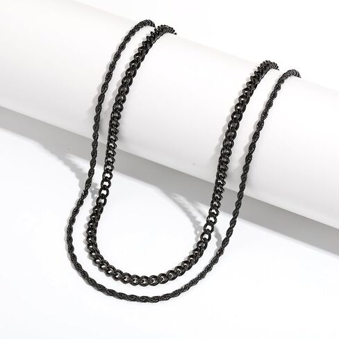 Layered Chain Necklaces for Men Women, 2Pcs Stainless Steel Cuban Link/Rope/Herringbone Chains Jewelry Gifts, 16 "/18 ", 18 "/20 ", 20 "/22 " in Kuwait