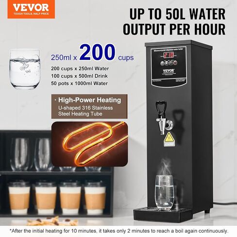 VEVOR Hot Water Dispenser, Commercial Water Boiler 1500W with 316 Stainless Steel Heating Tube, 50L/H Step-by-step Fast Heating Electric Water Warmer for Coffee Tea Restaurant Office, 15L in Saudi Arabia