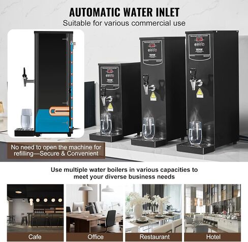VEVOR Hot Water Dispenser, Commercial Water Boiler 1500W with 316 Stainless Steel Heating Tube, 50L/H Step-by-step Fast Heating Electric Water Warmer for Coffee Tea Restaurant Office, 15L in Saudi Arabia