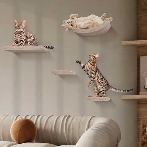Wall Mounted Cat Steps Short Shelves (2) by Pryde Pets - Stairs for Walkways, 100% Sustainable PET Felt Feline Enrichment Climber Furniture for Indoor Cats, Modern Climbing Gym Design (Charcoal) in Saudi Arabia