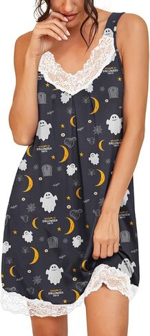 PrinStory Women's Nightgown V-neck Chemise Sleepwear Lace Nightwear Soft Lingerie for Women in Kuwait