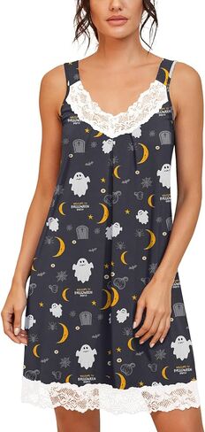 PrinStory Women's Nightgown V-neck Chemise Sleepwear Lace Nightwear Soft Lingerie for Women in Kuwait