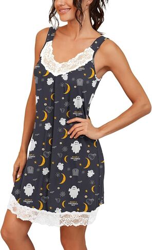 PrinStory Women's Nightgown V-neck Chemise Sleepwear Lace Nightwear Soft Lingerie for Women in Kuwait