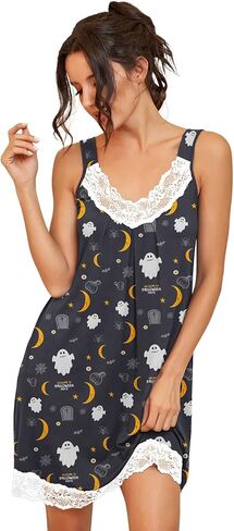 PrinStory Women's Nightgown V-neck Chemise Sleepwear Lace Nightwear Soft Lingerie for Women in Kuwait