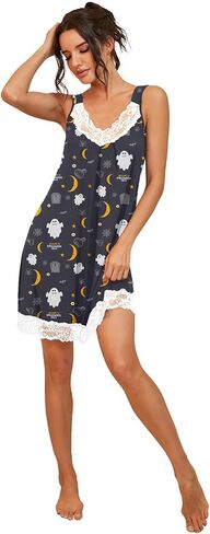 PrinStory Women's Nightgown V-neck Chemise Sleepwear Lace Nightwear Soft Lingerie for Women in Kuwait