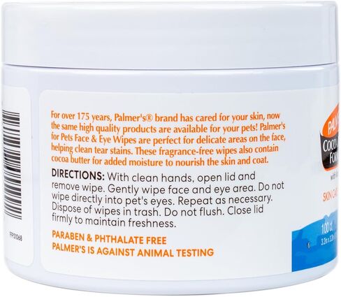 Palmer's for Pets Palmer's for Pets Facial Cleansing Pads with Cocoa Butter 100ct; Small Face Wipes for Dogs with Vitamin E and Cocoa Butter, Dog Eye Cleaning Wipes in Saudi Arabia
