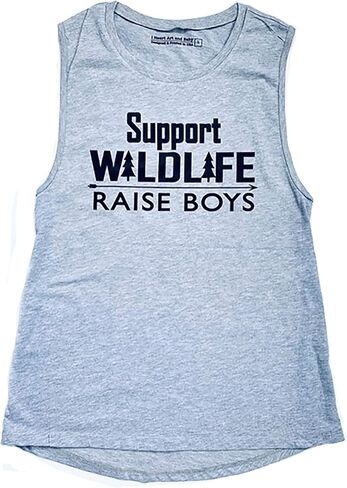 Support Wildlife Raise Boys - قميص بدون أكمام للأم الصبية، قميص نسائي بدون أكمام، قميص رياضي، ملابس فضفاضة للتمرين (كبير، أسود) in Saudi Arabia