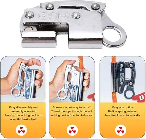 Tree Climbing Equipment Strong Load Capacity, Climbing Equipment with Builtin Spring, Rope Grab Round Hole Design, Via Ferrata Clamp Locking Tooth Convenient for Climbing in Saudi Arabia