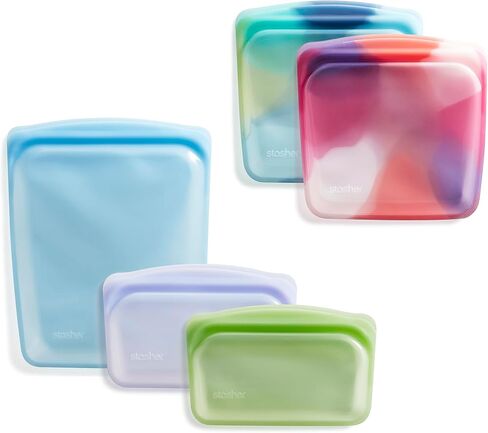 Stasher Premium Silicone Reusable Food Storage Bags, 6-Pack, Tie Dye Multi | Multi-Use Food Storage Bags, Lunch Bag, Travel Containers | BPA Free, Leak-free, Dishwasher-Safe, Eco-friendly in Saudi Arabia