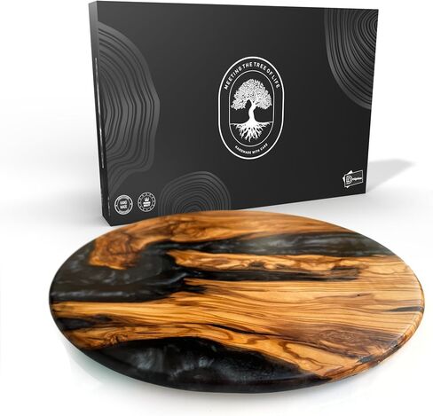 Handmade Olive Wood Round Cutting Board Resin Round Charcuterie Board, Epoxy Round Wood Cutting Board for Kitchen, Ocean Resin Cheese Board Wood Circle, Olive Wood Resin Pizza Cutting Board (Ocean) in Saudi Arabia