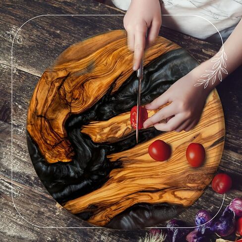 Handmade Olive Wood Round Cutting Board Resin Round Charcuterie Board, Epoxy Round Wood Cutting Board for Kitchen, Ocean Resin Cheese Board Wood Circle, Olive Wood Resin Pizza Cutting Board (Ocean) in Saudi Arabia